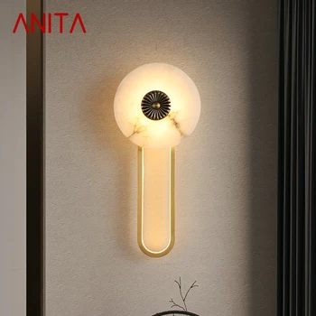 Настенный светильник ANITA Brass LED Современное Роскошное Мраморное бра Для украшения интерьера спальни, прикроватной тумбочки, гостиной, коридора