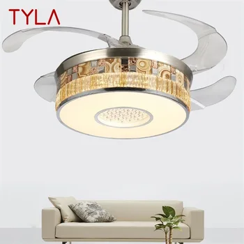 Потолочный вентилятор TYLA с дистанционным управлением, невидимая современная роскошная светодиодная лампа с золотым рисунком для дома