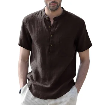 Хлопковая мужская рубашка с короткими рукавами, повседневный пуловер, одежда