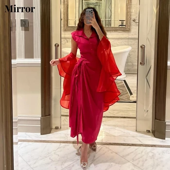 Зеркальное платье Элегантное, великолепное, простое розово-красное платье с бантом на пуговицах длиной до щиколоток, бальное платье для выпускного вечера, вечерние платья для вечеринок