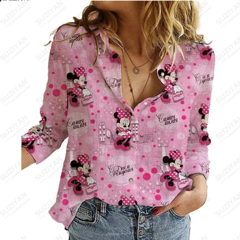 Летняя женская рубашка с 3D принтом Disney с цветочным рисунком и длинным рукавом, повседневный элегантный кардиган на пуговицах, Уличная мода, шифоновая рубашка, дышащая