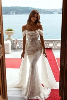 Роскошная сексуальная русалка с открытыми плечами, блестящие свадебные платья для мытья посуды, красивые пляжные платья для невесты с открытой спиной, сшитые на заказ, новинка 2023 года