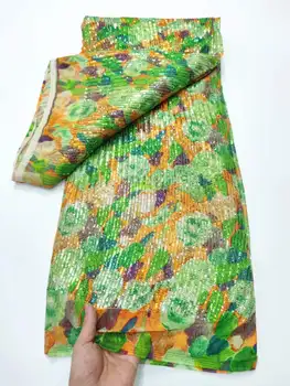 Оптовая продажа Африканской кружевной ткани 2023 Новейшая зеленая индийская ткань сари Высококачественная тюлевая ткань с 3D принтом и блестками свадебное платье YYZ91
