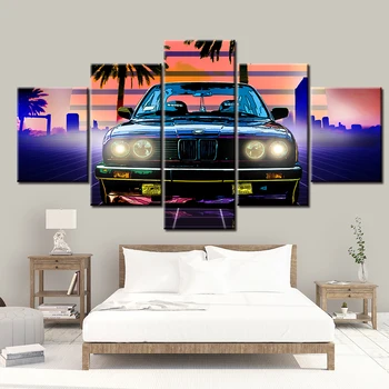 Настенное искусство, модульная картина из 5 частей, современная живопись, автомобиль BMW E3, классический ретро-плакат, принт на холсте, домашний декор для гостиной
