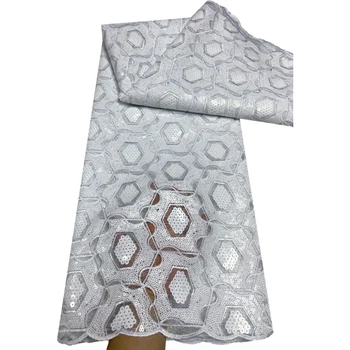 Высококачественное Белое кружево Кружевная ткань с нигерийскими блестками, 5 ярдов Африканского Французского тюля, сетчатая кружевная ткань для вечернего платья в Дубайском стиле P20
