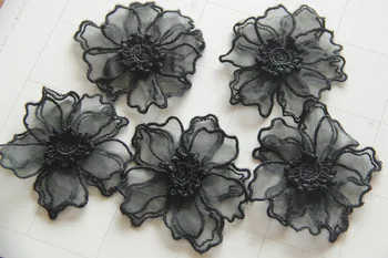 10pcsx 2 слоя черных цветочных кружевных нашивок для шитья одежды женская юбка ткань патч Аксессуары для одежды Diy украшения
