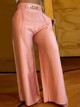 Широкие брюки со средней талией в стиле пэчворк, свободные офисные Женские повседневные однотонные брюки, уличная одежда, Женские Длинные брюки в пол, Новинка