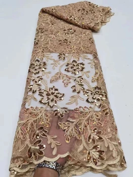 Африканские ткани и кружева для женщин Вечерние Свадебные платья Французская вышивка Сетчатое шитье 2023 Высококачественный тюль с блестками Нигерийская сетка