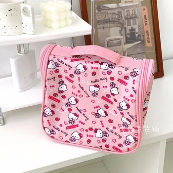 Дорожная сумка большой емкости с рисунком Kawaii Hello Kitty, модная розовая сумка для хранения косметики для девочек