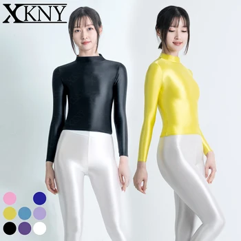 XCKNY нового цвета, глянцевый, с коротким рукавом, с высоким воротом, с длинными рукавами, повседневная одежда, тонкие спортивные колготки, теплая весенняя гладкая спортивная рубашка