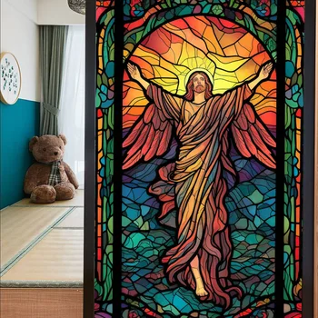 Красочные наклейки на статическое стекло Jesus ПВХ Без Клейкой оконной пленки Съемные Наклейки на Окна