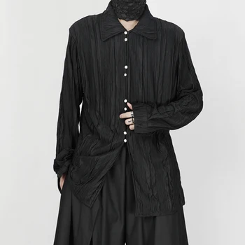 Осень 2023, мужская черная рубашка в новом китайском стиле, восстанавливающая древние способы складывания драпировки, прилив, красивая свободная рубашка с длинными рукавами